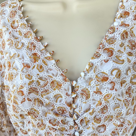 BARDOT Printed Broderie Long Sleeve Mini Dress in Tan Paisley - Picture 11 of 13